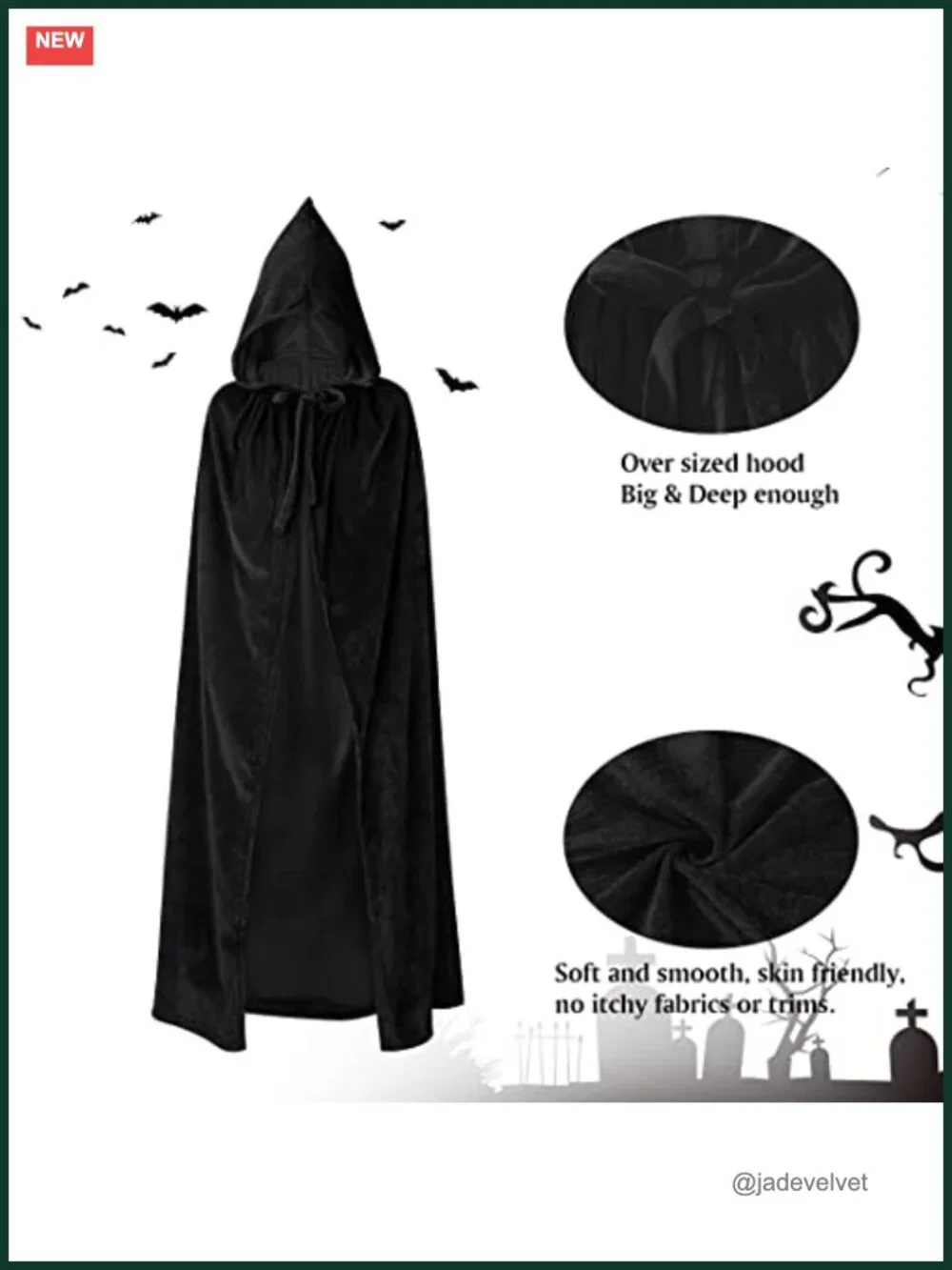 Unisex Hooded Velvet Cloak Robe Cape Halloween Cosplay Costume